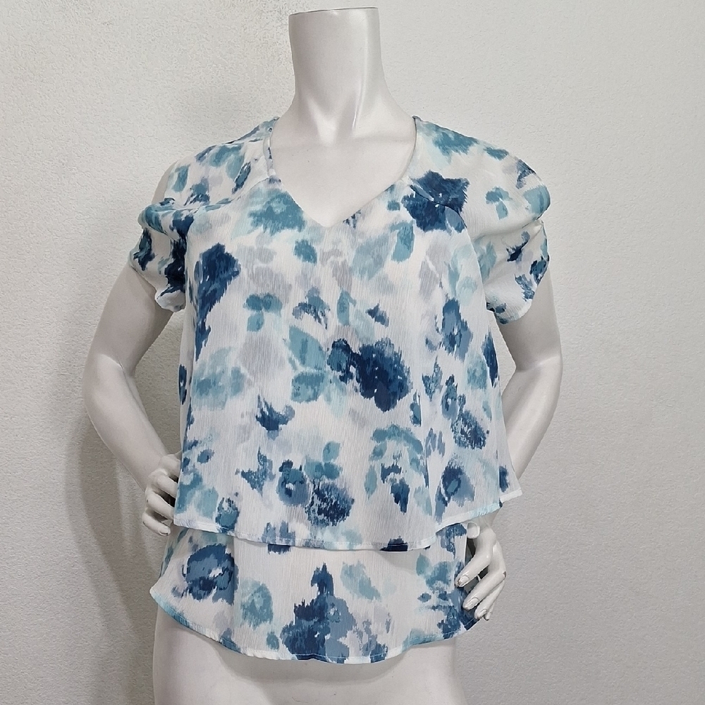 Juicy Couture Coquette Cottagecore Blue Floral Layered Sheer Blouse Size  XS